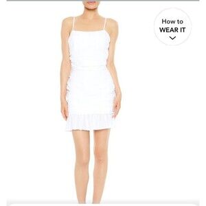 Forever 21 White Ruched Bodycon Tube ruched back ruffle Mini Dress size S